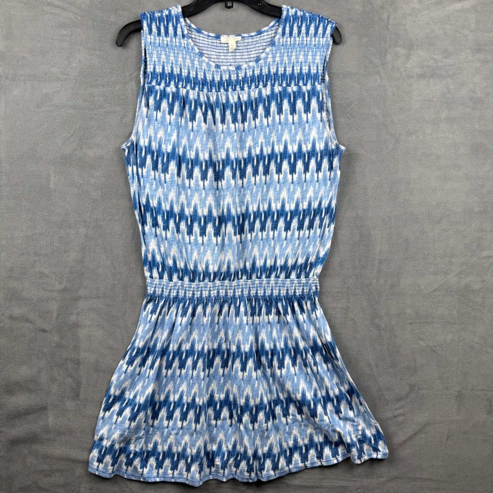 Soft Joie‎ Women's Sleeveless Dress Blue White Patterned Smocked Casual Size L